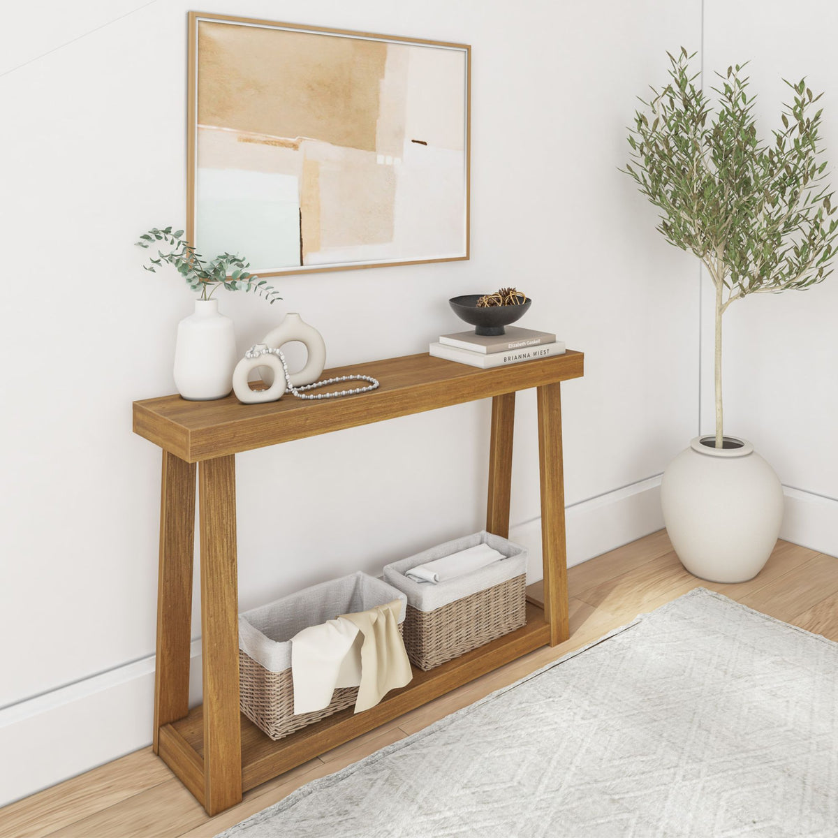 Classic Console Table with Shelf 46 inches Maxwood Furniture