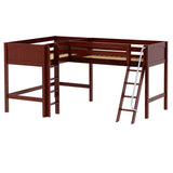 BRACE CP : Corner Loft Bed Twin Mid Corner Loft with Straight Ladder and Angled Ladder, Panel, Chestnut