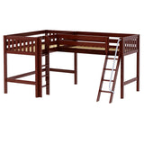 BRACE CS : Corner Loft Bed Twin Mid Corner Loft with Straight Ladder and Angled Ladder, Slat, Chestnut