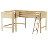 BRACE NP : Corner Loft Bed Twin Mid Corner Loft with Straight Ladder and Angled Ladder, Panel, Natural