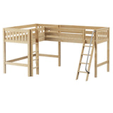 BRACE NS : Corner Loft Bed Twin Mid Corner Loft with Straight Ladder and Angled Ladder, Slat, Natural