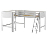 BRACE WP : Corner Loft Bed Twin Mid Corner Loft with Straight Ladder and Angled Ladder, Panel, White