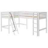 BRACE WS : Corner Loft Bed Twin Mid Corner Loft with Straight Ladder and Angled Ladder, Slat, White