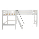 BRACE WS : Corner Loft Bed Twin Mid Corner Loft with Straight Ladder and Angled Ladder, Slat, White