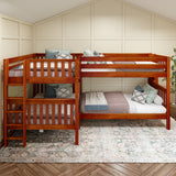 CROSS XL 1 CS : Quad Corner Bunk Full XL + Twin XL Medium Corner Bunk with Straight Ladders on Ends, Slat, Chestnut