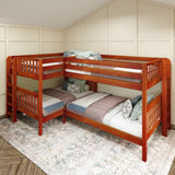 CROSS XL 1 CS : Quad Corner Bunk Full XL + Twin XL Medium Corner Bunk with Straight Ladders on Ends, Slat, Chestnut