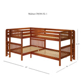 CROSS XL 1 CS : Quad Corner Bunk Full XL + Twin XL Medium Corner Bunk with Straight Ladders on Ends, Slat, Chestnut