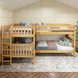CROSS XL 1 NS : Quad Corner Bunk Full XL + Twin XL Medium Corner Bunk with Straight Ladders on Ends, Slat, Natural