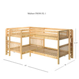 CROSS XL 1 NS : Quad Corner Bunk Full XL + Twin XL Medium Corner Bunk with Straight Ladders on Ends, Slat, Natural