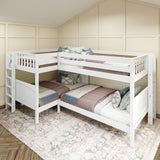 CROSS XL 1 WP : Quad Corner Bunk Full XL + Twin XL Medium Corner Bunk with Straight Ladders on Ends, Panel, White