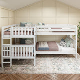 CROSS XL 1 WS : Quad Corner Bunk Full XL + Twin XL Medium Corner Bunk with Straight Ladders on Ends, Slat, White