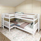CROSS XL 1 WS : Quad Corner Bunk Full XL + Twin XL Medium Corner Bunk with Straight Ladders on Ends, Slat, White