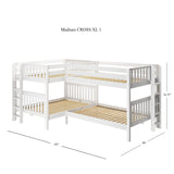 CROSS XL 1 WS : Quad Corner Bunk Full XL + Twin XL Medium Corner Bunk with Straight Ladders on Ends, Slat, White