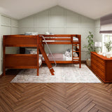 CROSS XL CP : Quad Corner Bunk Full XL + Twin XL Medium Corner Bunk with Angled and Straight Ladder, Panel, Chestnut