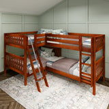 CROSS XL CS : Quad Corner Bunk Full XL + Twin XL Medium Corner Bunk with Angled and Straight Ladder, Slat, Chestnut