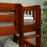 CROSS XL CS : Quad Corner Bunk Full XL + Twin XL Medium Corner Bunk with Angled and Straight Ladder, Slat, Chestnut
