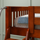 CROSS XL CS : Quad Corner Bunk Full XL + Twin XL Medium Corner Bunk with Angled and Straight Ladder, Slat, Chestnut