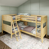 CROSS XL NP : Quad Corner Bunk Full XL + Twin XL Medium Corner Bunk with Angled and Straight Ladder, Natural, Panel
