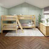 CROSS XL NS : Quad Corner Bunk Full XL + Twin XL Medium Corner Bunk with Angled and Straight Ladder, Slat, Natural