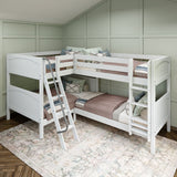 CROSS XL WP : Quad Corner Bunk Full XL + Twin XL Medium Corner Bunk with Angled and Straight Ladder, White, Panel