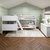 CROSS XL WP : Quad Corner Bunk Full XL + Twin XL Medium Corner Bunk with Angled and Straight Ladder, White, Panel