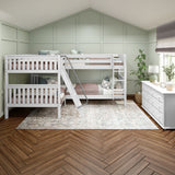 CROSS XL WS : Quad Corner Bunk Full XL + Twin XL Medium Corner Bunk with Angled and Straight Ladder, Slat, White