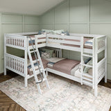 CROSS XL WS : Quad Corner Bunk Full XL + Twin XL Medium Corner Bunk with Angled and Straight Ladder, Slat, White
