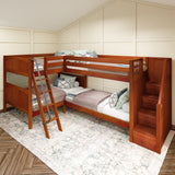 JOINT XL CP : Quad Corner Bunk Full XL + Twin XL Medium Corner Bunk with Angled Ladder and Stairs on Right, Chestnut, Panel