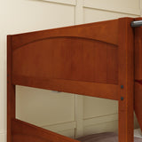 JOINT XL CP : Quad Corner Bunk Full XL + Twin XL Medium Corner Bunk with Angled Ladder and Stairs on Right, Chestnut, Panel