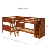 JOINT XL CP : Quad Corner Bunk Full XL + Twin XL Medium Corner Bunk with Angled Ladder and Stairs on Right, Chestnut, Panel