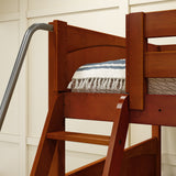 JOINT XL CP : Quad Corner Bunk Full XL + Twin XL Medium Corner Bunk with Angled Ladder and Stairs on Right, Chestnut, Panel