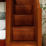 JOINT XL CP : Quad Corner Bunk Full XL + Twin XL Medium Corner Bunk with Angled Ladder and Stairs on Right, Chestnut, Panel