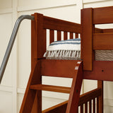 JOINT XL CS : Quad Corner Bunk Full XL + Twin XL Medium Corner Bunk with Angled Ladder and Stairs on Right, Slat, Chestnut