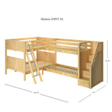JOINT XL NP : Quad Corner Bunk Full XL + Twin XL Medium Corner Bunk with Angled Ladder and Stairs on Right, Natural, Panel
