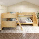 JOINT XL NP : Quad Corner Bunk Full XL + Twin XL Medium Corner Bunk with Angled Ladder and Stairs on Right, Natural, Panel