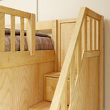 JOINT XL NP : Quad Corner Bunk Full XL + Twin XL Medium Corner Bunk with Angled Ladder and Stairs on Right, Natural, Panel