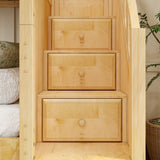 JOINT XL NP : Quad Corner Bunk Full XL + Twin XL Medium Corner Bunk with Angled Ladder and Stairs on Right, Natural, Panel