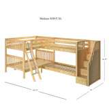 JOINT XL NS : Quad Corner Bunk Full XL + Twin XL Medium Corner Bunk with Angled Ladder and Stairs on Right, Slat, Natural
