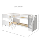 JOINT XL WP : Quad Corner Bunk Full XL + Twin XL Medium Corner Bunk with Angled Ladder and Stairs on Right, White, Panel