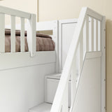 JOINT XL WP : Quad Corner Bunk Full XL + Twin XL Medium Corner Bunk with Angled Ladder and Stairs on Right, White, Panel
