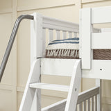 JOINT XL WS : Quad Corner Bunk Full XL + Twin XL Medium Corner Bunk with Angled Ladder and Stairs on Right, Slat, White