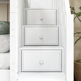 JOINT XL WS : Quad Corner Bunk Full XL + Twin XL Medium Corner Bunk with Angled Ladder and Stairs on Right, Slat, White