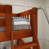 QUADRUPLE XL CS : Quad Corner Bunk Full XL + Twin XL High Corner Bunk with Angled Ladder and Stairs on Left, Slat, Chestnut