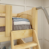 QUADRUPLE XL NP : Quad Corner Bunk Full XL + Twin XL High Corner Bunk with Angled Ladder and Stairs on Left, Panel, Natural
