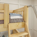 QUADRUPLE XL NS : Quad Corner Bunk Full XL + Twin XL High Corner Bunk with Angled Ladder and Stairs on Left, Slat, Natural