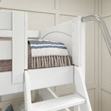 QUADRUPLE XL WP : Quad Corner Bunk Full XL + Twin XL High Corner Bunk with Angled Ladder and Stairs on Left, Panel, White
