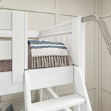 QUADRUPLE XL WS : Quad Corner Bunk Full XL + Twin XL High Corner Bunk with Angled Ladder and Stairs on Left, Slat, White