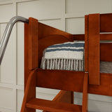 QUANTUM XL CP : Quad Corner Bunk Full XL + Twin XL High Corner Bunk with Angled Ladder and Stairs on Right, Chestnut, Panel