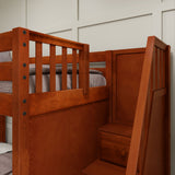 QUANTUM XL CP : Quad Corner Bunk Full XL + Twin XL High Corner Bunk with Angled Ladder and Stairs on Right, Chestnut, Panel