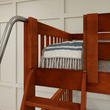 QUANTUM XL CS : Quad Corner Bunk Full XL + Twin XL High Corner Bunk with Angled Ladder and Stairs on Right, Slat, Chestnut